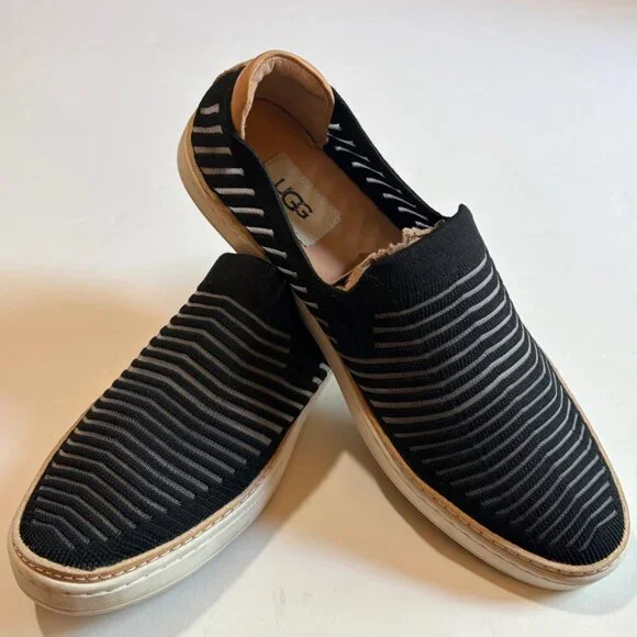 UGG Sammy Breeze Slip On Sneaker Women 8.5 Black Knit Stripe Comfort Casual Shoe - Picture 7 of 15